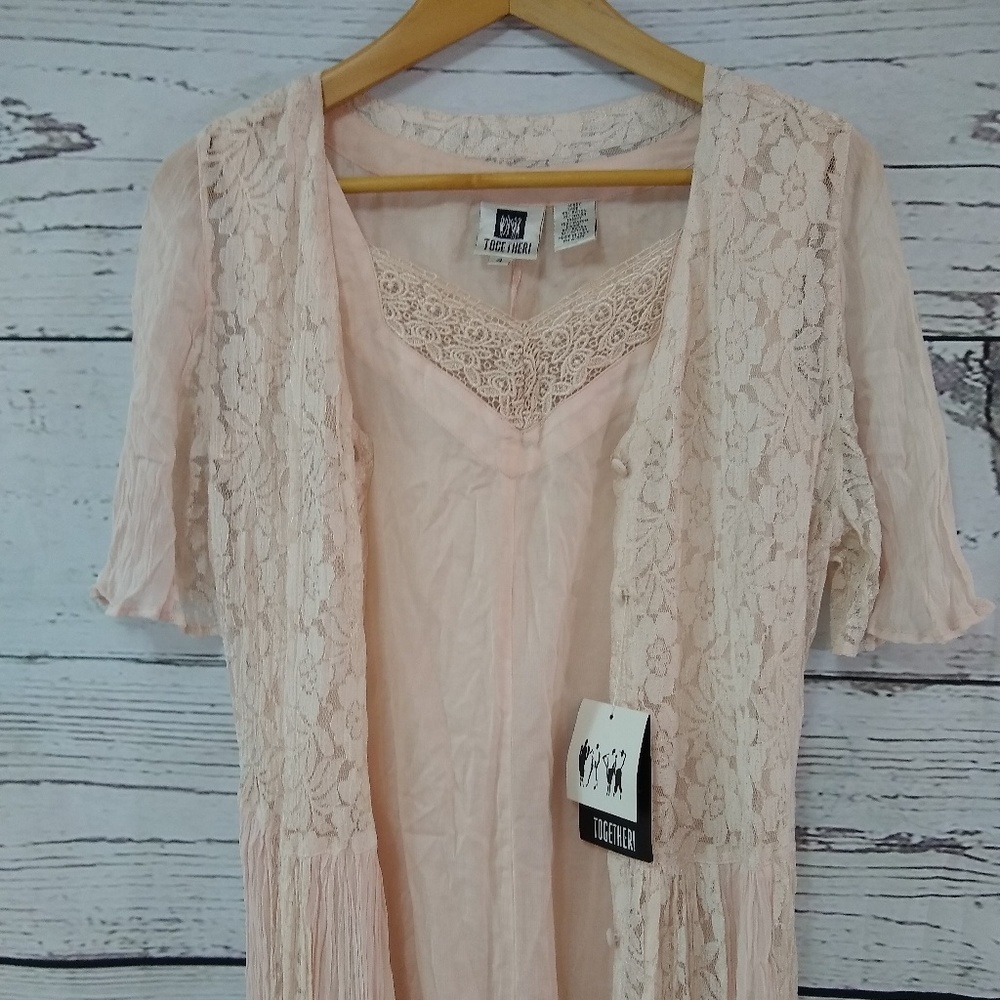 80s deadstock bohemian lace duster dress - Picture 6 of 8